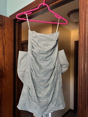 Ice Blue Detachable Bow Mini Dress